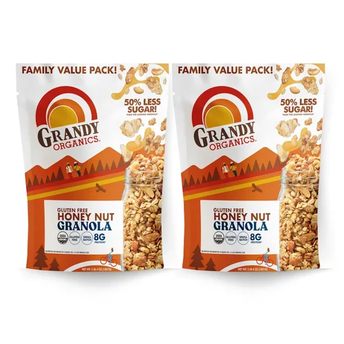 Grandy Organics Granola sin gluten de nuez de miel, certificada orgánica, sin OMG, bajo azúcar, tamaño familiar, bolsas de 2 libras, paquete a