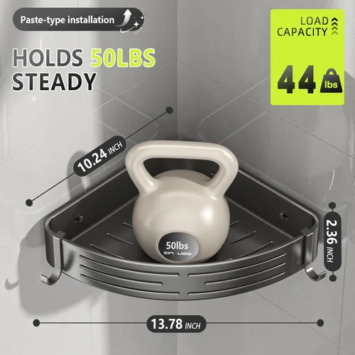 Miniatura 2 de Organizador de esquina para ducha, paquete de 2 estantes adhesivos con ganchos para toalleros, sin perforaciones, impermeable, a prueba de óxido