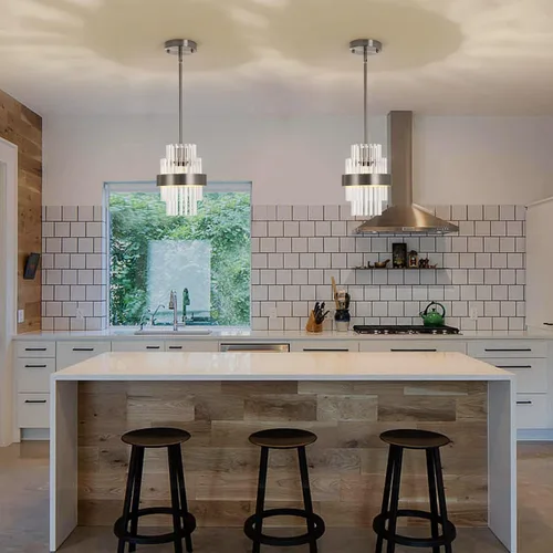 Miniatura 6 de Lámparas Colgantes, Iluminación Colgante de Cristal Moderna de 7 pulgadas, Luces Colgantes de Isla de Cocina de Níquel Cepillado, Iluminación