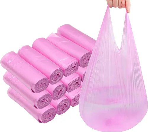 Miniatura 10 de Bolsas de basura de baño de 4 galones, 5 rollos/100 unidades, asas pequeñas, bolsas de basura para oficina, cocina, dormitorio, papelera, coloridas