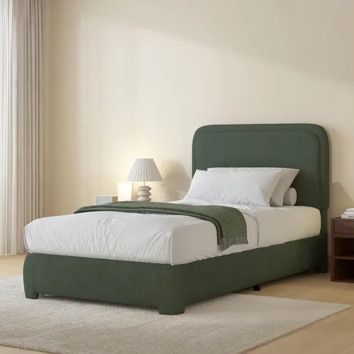 Miniatura 16 de BarnFurin Cloud Boucle - Base de cama de tamaño matrimonial, plataforma tapizada con cabecero, esquinas redondeadas suaves, no requiere somier, Beige