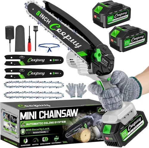 Miniatura 13 de CEEPUY Mini Motosierra Inalámbrica, [2025 Mejorada] Sierra Eléctrica Regalos para Hombres Papá Esposo Jardinero, Gadgets Geniales para Hombres 2025