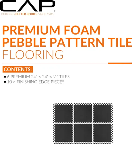 Miniatura 2 de CAP Puzzle Exercise Mats 1/2” Thick EVA Interlocking Foam Tiles for Home Gym Flooring Multiple Options Guijarro - Negro