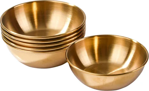 Juego de 6 platos de salsa de soja de acero inoxidable, cuencos redondos dorados para sushi, albóndigas y olla caliente, platos de condimentos