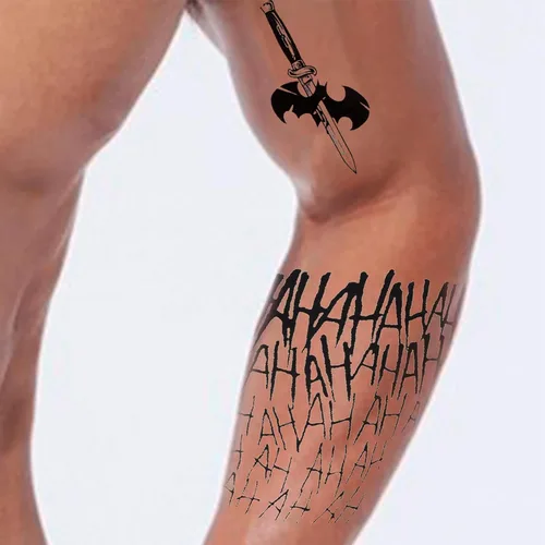 Miniatura 7 de NEDEQI - 8 hojas de tatuajes de Joker de tamaño grande, tatuaje falso temporal de Halloween para hombres y adultos, todas las versiones, calcomanías