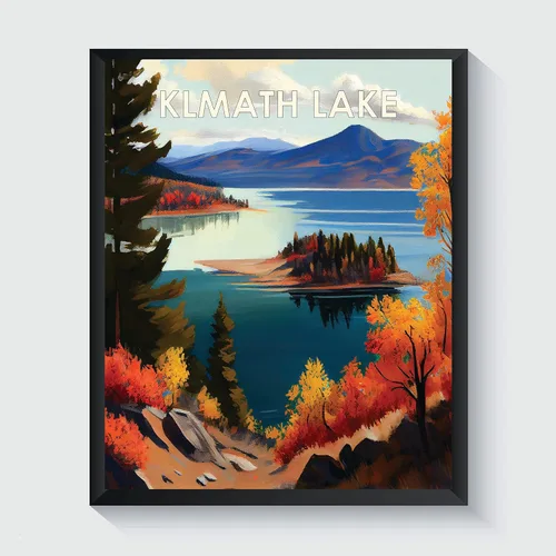 Miniatura 28 de Yellowstone Lake - Póster impreso artístico, ilustración, arte de pared, decoración de paisaje retro, paisaje, obra de arte para decoración de Lago