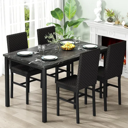 Miniatura 2 de DKLGG Juego de mesa de comedor para 4, mesa de cocina y sillas, juego de 4 mesas de cocina y comedor de mármol sintético con sillas de comedor