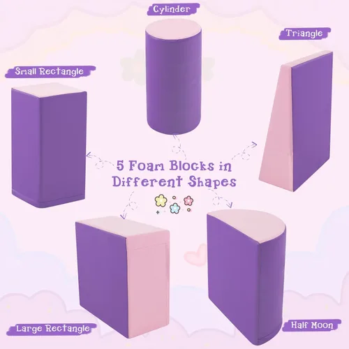 Miniatura 3 de Costzon 5 juguetes de escalada para niños pequeños, estructura de juego de bloques de espuma suave, escaladores para el desarrollo infantil, Púrpura
