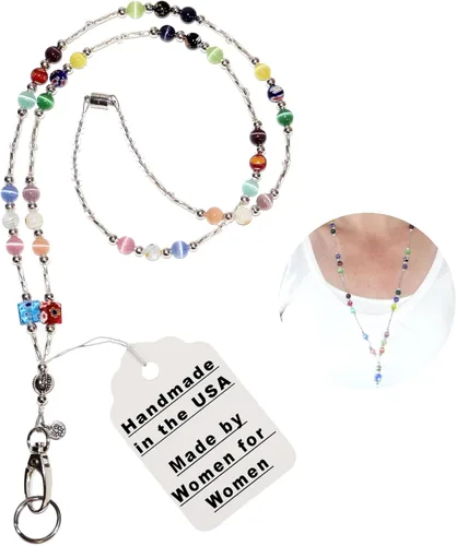 Hidden Hollow Beads SUPER Slim Hand Beaded in USA Women's Lanyard Strong Breakaway Teacher ID Badge Card Holder Keys Nurse