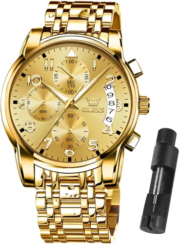 Miniatura 8 de OLEVS Relojes para hombre impermeables de acero inoxidable con pulsera ajustable, reloj analógico de cuarzo para hombre, moda de negocios, clásico