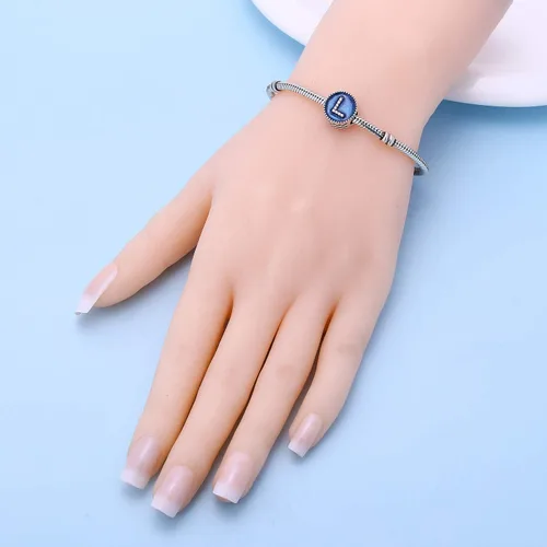 Miniatura 5 de Cuentas de plata de ley 925 sólidas con letras de la A a la Z, opciones de regalo del alfabeto, para pulseras europeas Pandora, Plata esterlina