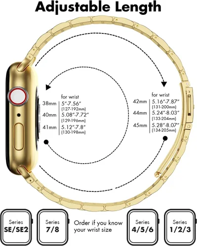 Miniatura 4 de para Apple Watch Correa de 38 mm, 40 mm, 41 mm, 42 mm, 44 mm, 45 mm Series 9 8 7 6 5 4 3 2 1 SE SE2 para mujeres y hombres, Correa de metal de acero