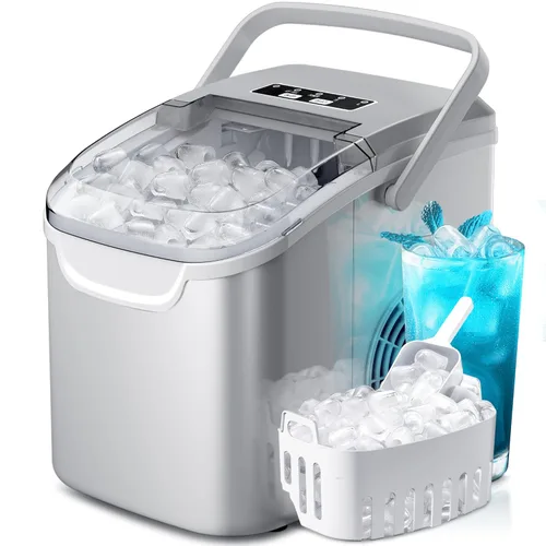 Miniatura 9 de Crzoe Encimera para hacer hielo con asa, 2 tamaños de hielo, 8 cubos de hielo en 6 minutos, 26 libras/24 horas, máquina de hielo portátil