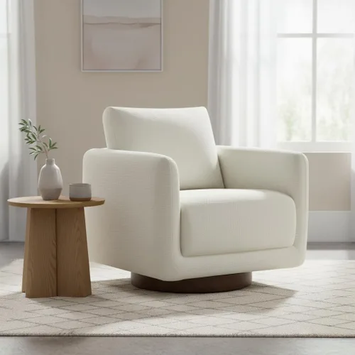 Miniatura 12 de KISLOT Silla giratoria moderna de barril redondo con tela tapizada de rendimiento para sala de estar, dormitorio, sala de espera, 1 caja