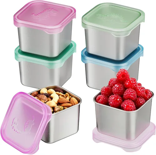 Miniatura 19 de Tanjiae Recipientes Pequeños (1 TAZA) de Acero Inoxidable para Bocadillos para Niños Recipientes de Comida Fáciles de Abrir a Prueba de Fugas