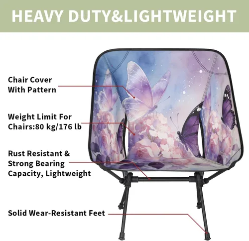 Miniatura 5 de Dreamy Purple Butterfly Flower Camping Chair - Portable Outdoor Folding Chair,Steel Tube X-Shaped Support,Comes with Side Storage Bags,Suitable for