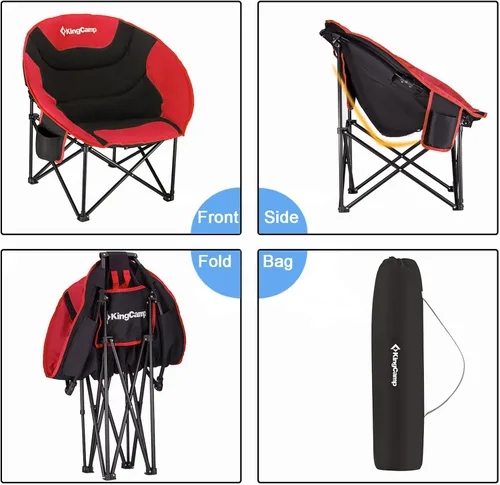 Miniatura 7 de KingCamp Paquete de 2 sillas de campamento acolchadas de gran tamaño con forma de luna, sillas plegables con soporte para tazas, bolsa