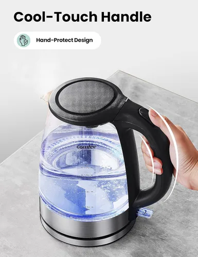 Miniatura 4 de COMFEE' Tetera Eléctrica de Vidrio y Hervidor de Agua Caliente Eléctrico, Hervidor Eléctrico de 1.7L con Indicador LED, Ebullición Rápida de 1500W