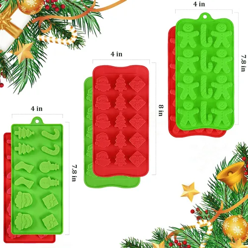 Miniatura 2 de Juego de 6 moldes de silicona de Navidad para chocolate y caramelos, Papá Noel, muñeco de nieve, árbol de Navidad, regalos de árbol de Navidad
