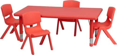 Miniatura 5 de Flash Furniture Emmy - Juego de mesa rectangular de plástico verde de 24 pulgadas de ancho x 48 pulgadas de largo, con 4 sillas