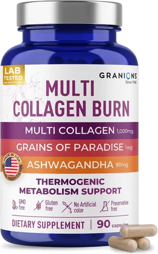 Granions Quemadura termogénica de colágeno hidrolizado, ácido hialurónico, vitamina C, defensa de la celulitis y reparación dérmica, cápsulas de