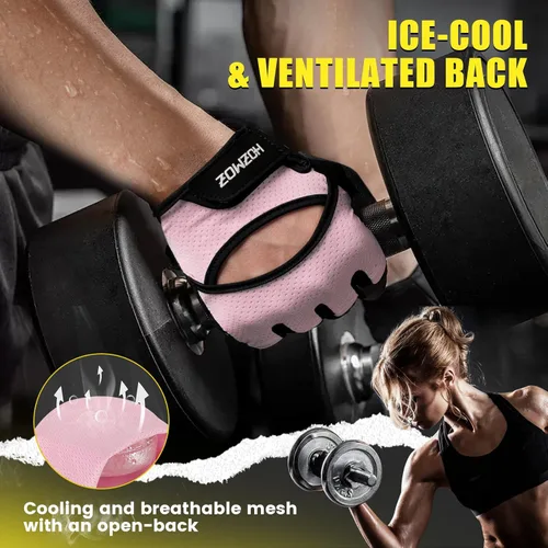 Miniatura 4 de HOZMOZ Guantes ventilados para levantamiento de pesas, guantes de gimnasio gruesos y acolchados con protección completa de la palma, agarre y Rosa