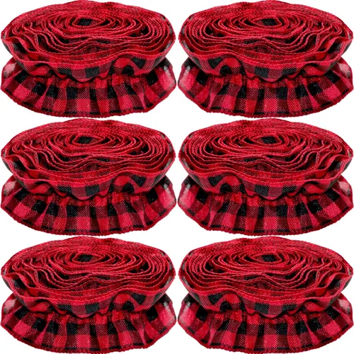 Miniatura 3 de Jishi Guirnalda de Cinta de Árbol de Navidad, Arpillera a Cuadros de Búfalo, Decoraciones de Navidad, 9 Pies X 6 Rollos Cinta de Arpillera a Cuadros