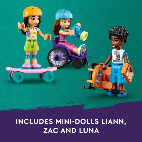 Miniatura 4 de LEGO Friends Skate Park Set 41751, juguetes de patineta para niñas y niños a partir de 6 años, mini juego de muñecas con scooter de juguete y silla