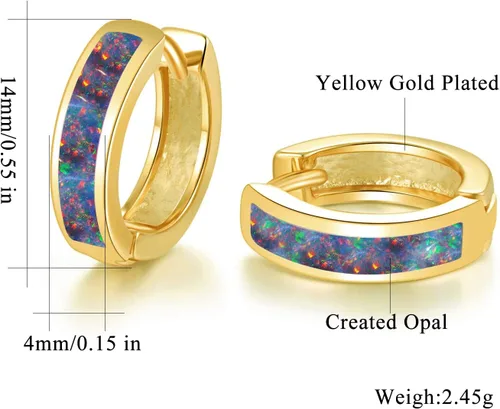 Miniatura 135 de CiNily Aretes Huggie de ópalo con bisagras, chapados en oro, hipoalergénicos, pequeños aretes de aro para mujeres, adolescentes, niñas, hombres