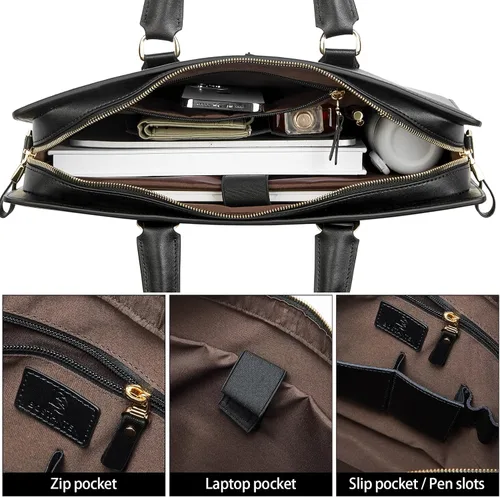 Miniatura 5 de BOSTANTEN Maletín de Cuero para Abogados Portátil de Negocios Bolsas Delgadas para Hombres y Mujeres