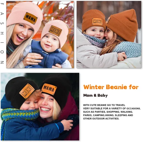 Miniatura 17 de Gorro para padres e hijos,Madre y bebé hija/hijo gorro de punto cálido de invierno,Gorro suave para niños