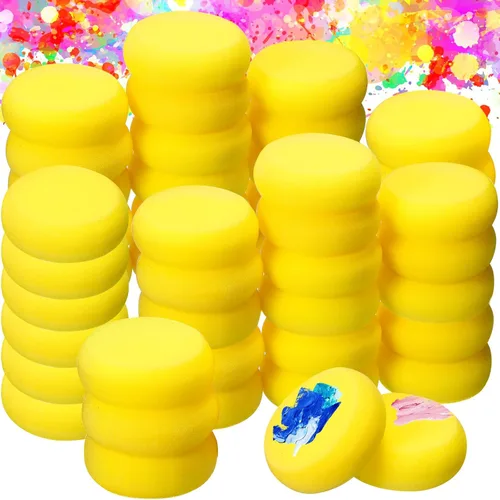 Zhehao 100 esponjas redondas de pintura de 3 pulgadas, color amarillo, sintéticas, para pintar, manualidades, cerámica, cerámica, acuarela, uso