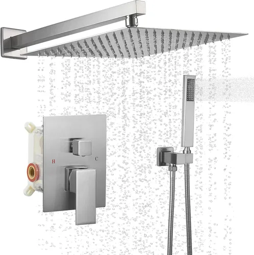 Miniatura 19 de BWE Juego combinado de ducha de mezclador de lluvia de lujo de 12 pulgadas cuadradas para baño, montado en la pared, sistema de cabezal de ducha