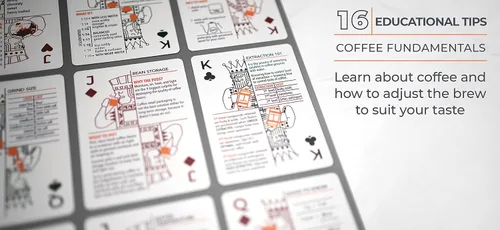 Miniatura 8 de Tarjetas de sorbo a traje sobre el café: cartas informativas con parámetros de preparación y consejos para hacer café