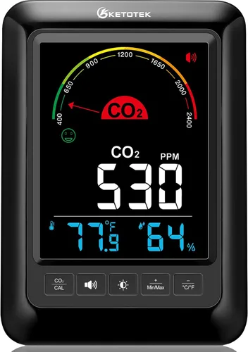 KETOTEK Monitor de CO2 Medidor de calidad del aire interior con alarma de CO2, temperatura, pantalla de humedad, detector de dióxido de carbono