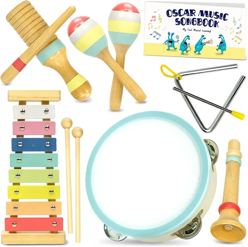 Miniatura 9 de MINIARTIS Juego de instrumentos musicales para bebés – Juguetes musicales Montessori para niños pequeños de 1 a 3 años Xilófono bohemio moderno
