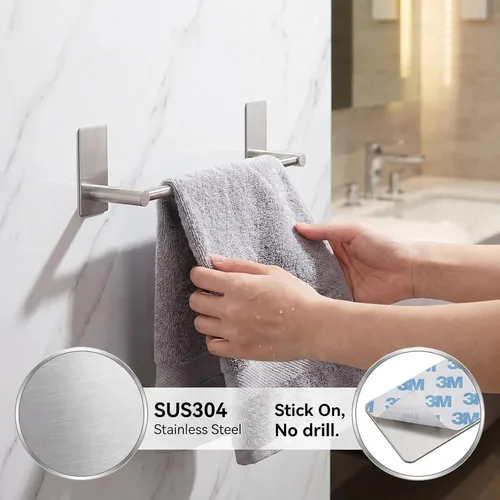Miniatura 8 de Songtec Barra para Toallas de Baño de 16 Pulgadas, Porta Toallas Sin Taladro, Fácil Instalación con Autoadhesivo, Acero Inoxidable Premium SUS304