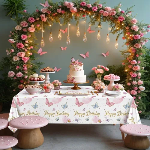 Miniatura 2 de Tiamon Paquete de 3 manteles de mariposa con diseño de mariposa para fiestas de 108 x 54 pulgadas, impermeables, de plástico acuarela, decoración