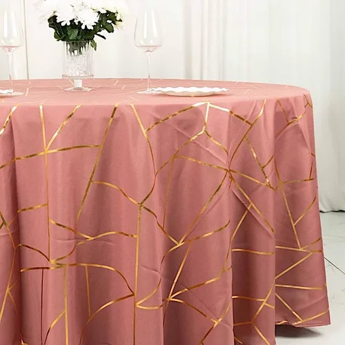 Miniatura 6 de Balsa Circle Mantel redondo de poliéster con diseño geométrico metálico de 120 pulgadas, color canela y oro rosa Rosa canela