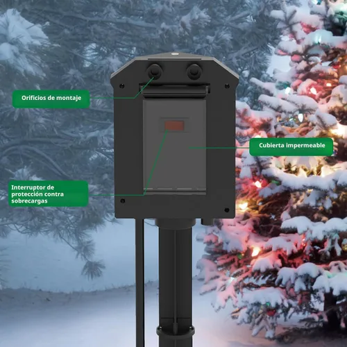 Miniatura 2 de TiFFCOFiO Regleta de Alimentación para Exteriores Resistente a la Intemperie, Cable de Extensión de 25 Pies con Estaca, 6 Enchufes con Conexión a