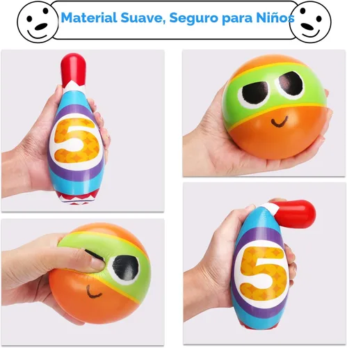 Miniatura 5 de Juego de bolos para niños AugToy 2-5 años, juego de bolos de interior suave para niños de 1, 2, 3, 4 años, niños y niñas, 10 pines de bolos