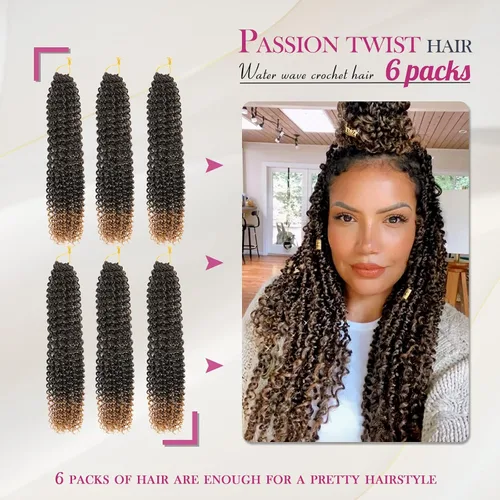 Miniatura 2 de Dansama cabello ondulado tipo Passion Twist, cabello trenzado para trenzas estilo mariposa, extensiones bohemias de cabello cosido a ganchillo