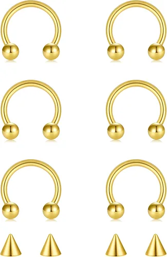Miniatura 7 de D.Bella Anillos de herradura para el tabique de nariz de acero quirúrgico 16G 18G 20G Joyería de piercing para nariz, cartílago, hélix, tragus, aro