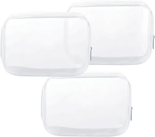 Miniatura 8 de Paquete de 5 bolsas de aseo de plástico transparente con cremallera aprobadas por la TSA, bolsa portátil para maquillaje y cosméticos para Blanco