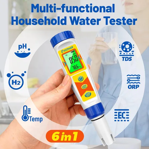 Miniatura 6 de UIUZMAR Probador de agua de hidrógeno Medidor de pH 6 en 1 pH H2 ORP TDS EC Probador de temperatura de hidrógeno disuelto para botella de agua