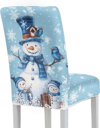 Miniatura 3 de Rnyleeg Fundas de silla de Navidad para sala de estar, diseño de muñeco de nieve azul, estampado de pájaros, fundas para sillas de comedor, 1