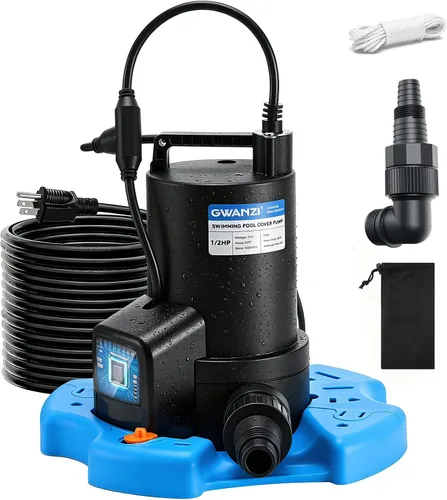 Bomba de cubierta de piscina de 1/2 HP de encendido/apagado automático de 3500 GPH Bomba de agua sumergible con red de filtro, adaptador de válvula