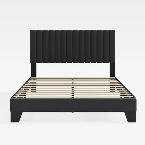 Miniatura 9 de Marco de cama tamaño Queen, cama plataforma tapizada en terciopelo con cabecero acolchado ajustable, marco resistente y listones, silencioso,