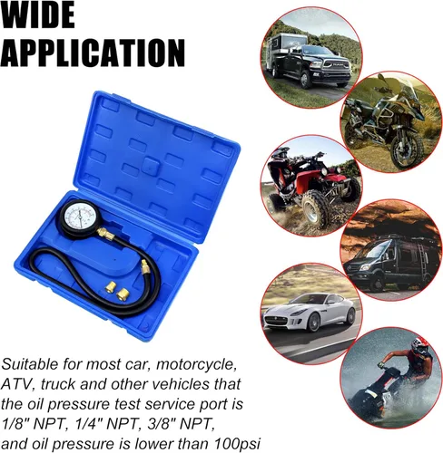 Miniatura 6 de JIFETOR Kit de probador de presión de aceite, prueba de diagnóstico profesional del motor, herramienta de medidor de presión de 100 PSI