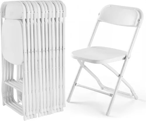 Miniatura 19 de DUMOS Paquete de 12 sillas plegables acolchadas de cuero, asiento comercial apilable portátil para interiores y exteriores con marco de acero, Caqui